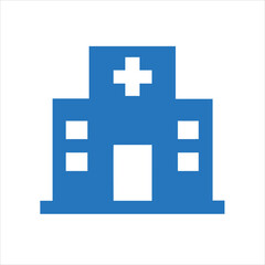 Fototapeta premium Hospital building silhouette vector with cross symbol on top in blue