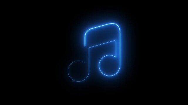 A vibrant neon music note glows against a dark backdrop, symbolizing melody, rhythm, and the universal language of sound and harmony