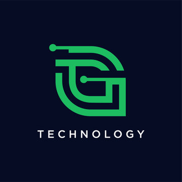 Green technology logo design representing innovation and modern digital solutions.