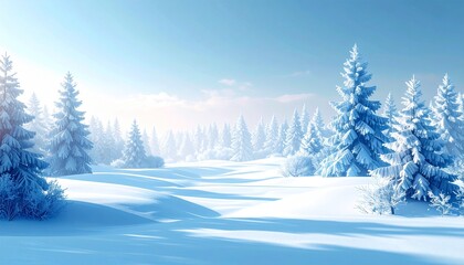 Fototapeta premium Beautiful winter landscape with snow-covered trees and soft sunlight shining over a tranquil scene