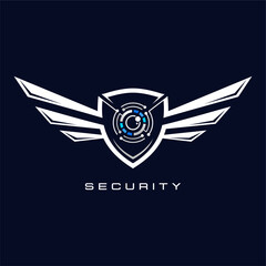 Modern Security Emblem With Wings and Camera Eye.