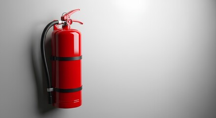 Obraz premium A bright red fire extinguisher is mounted against a plain white wall.