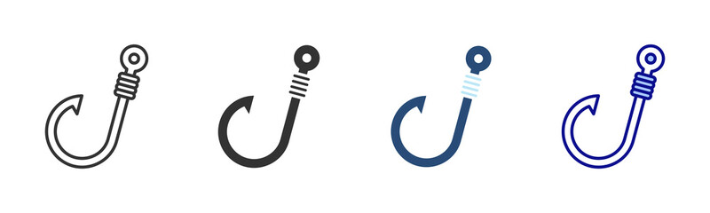 Fish Hook Icon Set. Designed In Multi Style