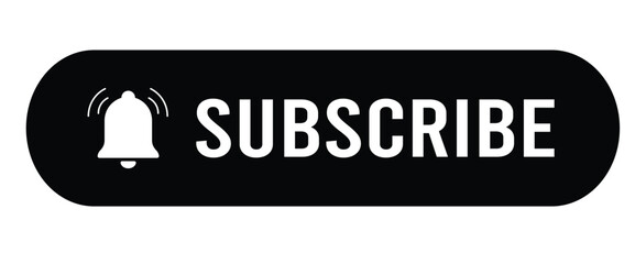 Black subscribe button vector with active notification bell for YouTube