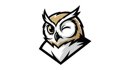 Winking Owl Mascot Logo with Detailed Feather and Sharp Lines.