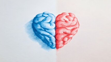 Illustration depicts a conceptual fusion of the human brain structure shaped into a symbolic heart on a light background