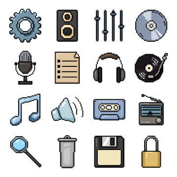 Vector Set of Pixel Music Icons