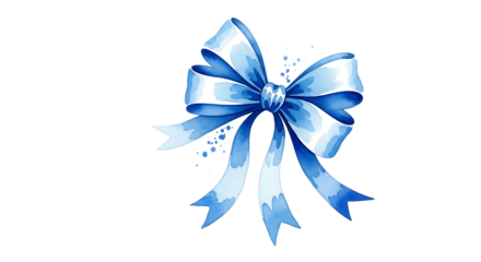 Blue bow with ribbon on white background for gift decoration