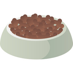 A Light Grey Ceramic Bowl Filled with Brown Dry Pet Food Isolated on a Transparent Background Representing Pet Nutrition and Mealtime