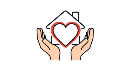 Conceptual illustration showing hands holding a heart-filled house with caring safety