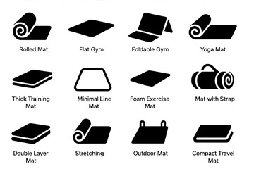 Exercise and Yoga Mat Icons Set