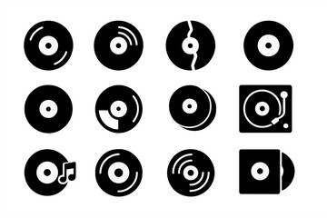 Vinyl Records and Turntables Icons Set