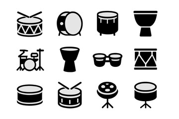 Drum and Percussion Instruments Icon Set