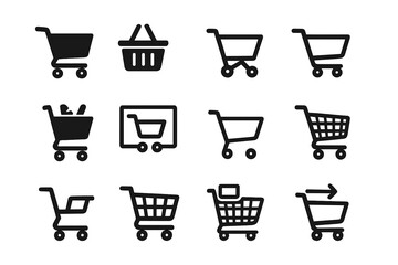 Shopping Cart Icons Set on White Background