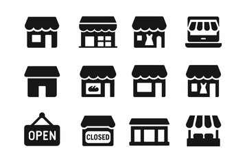 Storefronts and Signage Icons Set