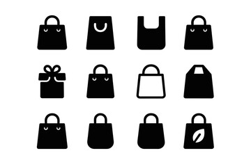 Bag Silhouette Icon Set on White Background