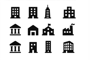 Building silhouette icon set
