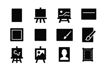 Art icons set in black and white on white background