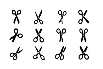 Scissor Icon Set in Black on White Background