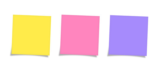 Colorful Sticky Notes Set PNG  Yellow, Pink, and Purple Post-it Collection on Transparent Background