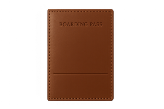 Brown leather boarding pass holder traveling concept
