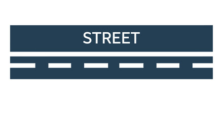 Minimalist road graphic with the word street shown as a dark silhouette