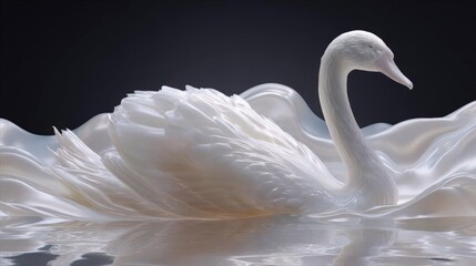 Obraz premium Digital illustration of a white swan swimming in the water. the swan is in the center of the image, with its body curved gracefully and its head turned towards the right side of the frame.