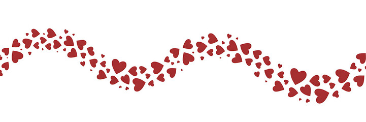 Wavy red hearts pattern on transparent background, sweet love symbols for celebration, anniversary, greetings, or abstract design element