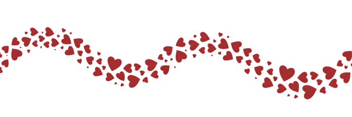 Wavy red hearts pattern on transparent background, sweet love symbols for celebration, anniversary, greetings, or abstract design element