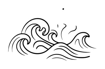 Stylized Black and White Waves with a Single Dot Above