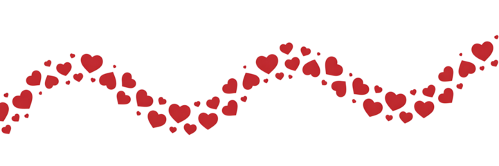 Wavy red hearts pattern on transparent background, sweet love symbols for celebration, anniversary, greetings, or abstract design element