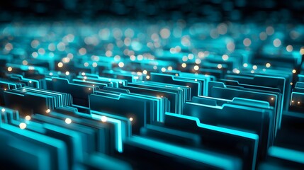 Rows of illuminated digital files suggest massive data organization and storage infrastructure