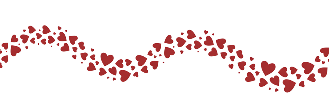 Wavy red hearts pattern on transparent background, sweet love symbols for celebration, anniversary, greetings, or abstract design element - Powered by Adobe
