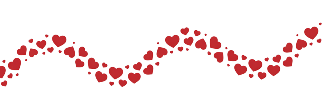 Wavy red hearts pattern on transparent background, sweet love symbols for celebration, anniversary, greetings, or abstract design element