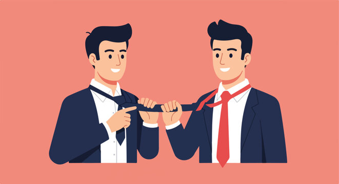 Two businessmen pulling a tie