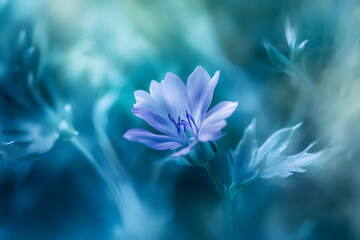 Single Blue Wildflower Macro with Dreamy Bokeh Background
