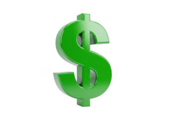 Green dollar sign symbol isolated on transparent background