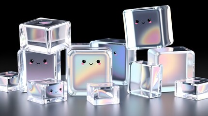 مكعبات زجاجية لطيفة: تجريد ثلاثي الأبعاد قزحي بوجوه جذابة ومرحة.