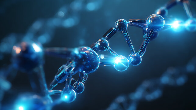 Stunning 3D DNA helix visualization glowing with vibrant blue energy, perfect for science and medical innovation projects.