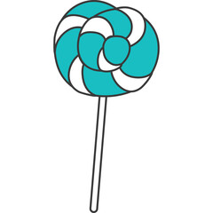A Single Teal And White Swirl Lollipop On A White Stick Against A Transparent Background