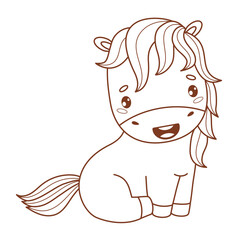 Outline Cute Horse. Adorable Kawaii Animal Pony. Line drawing, coloring book. Vector illustration. Not AI