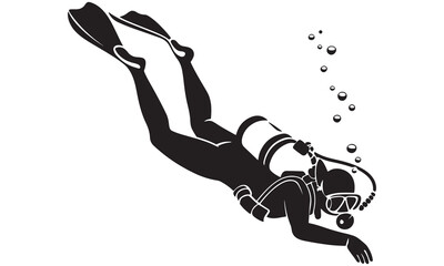  Scuba Diver Vector Silhouettes – Underwater Diving Clipart Set .