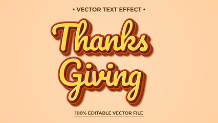 Thanksgiving Text Effect Bold Layered and Editable Vector Design on Peach Background