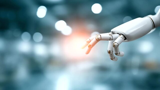 Engineers testing robot arm control with defocused factory floor, faceless intelligent machinery, automation visualization detail, blurred monitoring system, welding robot concept,