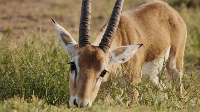 A graceful gazelle grazing in a grassy field