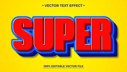 Bold red SUPER text effect with blue outline on vibrant yellow background