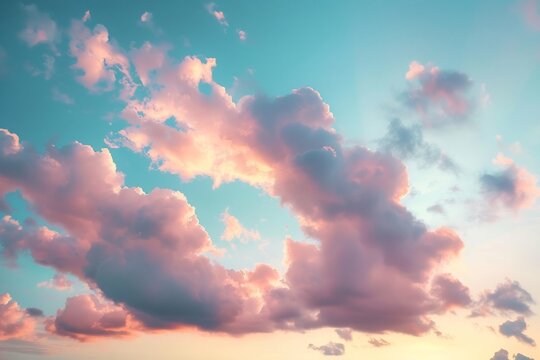 A breathtaking view of a sky filled with pastel-colored clouds at sunset or sunrise
