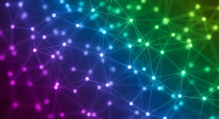 Fototapeta premium Network abstract mesh with rainbow gradient dots