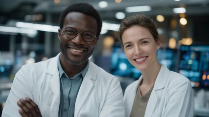 Team of data scientists and chemists collaborating in smart laboratory surrounded by digital dashboards, emotion of excitement visible, representing interdisciplinary innovation, materials AI - Powered by Adobe