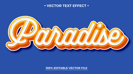Paradise Text Effect with Orange and White Layers on Blue Background